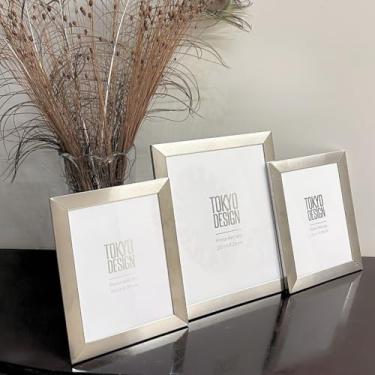 Imagem de Kit 2 Porta Retrato Medio 1 Grande Prateado Luxo Decoração Foto Estilo Metal Grande Escritorio