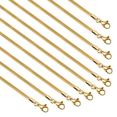 Imagem de UMAOKANG Corrente de joias banhada a ouro 18K, delicada corrente espinha de peixe de 3 mm para fazer joias masculinas e femininas colar gargantilha a granel (10 peças, 50,8 cm)