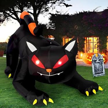 Imagem de Decoração de Halloween: Gato Preto Fantasma Inflável de 1,8m com Luzes
