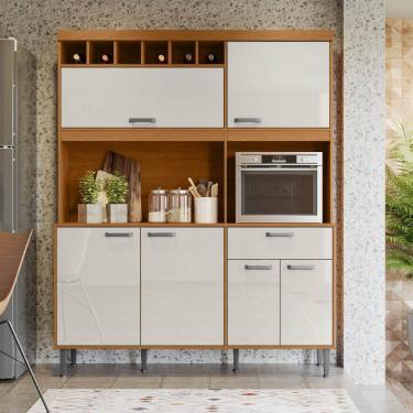 Imagem de Armário de Cozinha Dakota 6 Portas 1 Gaveta e Adega para 6 Garrafas Jequitibá/Areia - Lukaliam