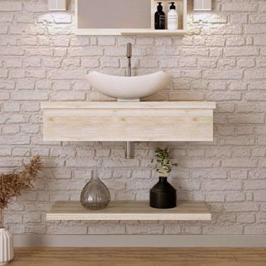 Imagem de Conjunto para Banheiro Bancada com Cuba L42 Abaulada e Prateleira City 805 Snow