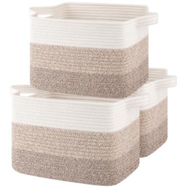 Imagem de OIASKET Cestos De Armazenamento Para Organização, Vime Prateleiras, Organizador Decorativo Retangular Guardar Roupas, Brinquedos, Livros, Toalhas, Caixas Berçário, Pacote Com 3 (Amarelo Degradê)