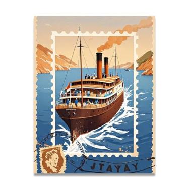 Imagem de Papel desbotado decoração de parede náutica vintage italiano navio a vapor impressão em tela - carimbo de papel envelhecido 20 x 26 cm