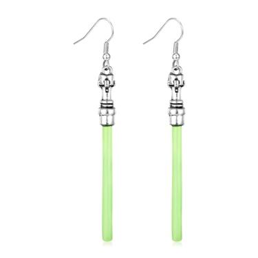 Imagem de MEDFOLY Brincos pendentes de sabre de luz verde Sta War, 1 par de brincos clássicos de sabre de luz de filme para mulheres fãs, 7.5cm, Plástico Metal, Sem pedra preciosa
