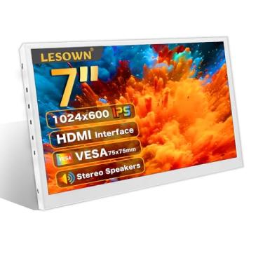 Imagem de LESOWN Monitor Hdmi Portátil De 7 Polegadas, Tela Secundária Pequena, Tela Lcd Ips 1024X600, Montagem Em Parede Vesa, Display De Temperatura Para Pc Com Alto-Falantes Para Câmera Cctv Windows, Raspb