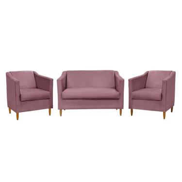 Imagem de Kit 2 Poltronas Com Namoradeira Decorativas Tila Suede Rosa