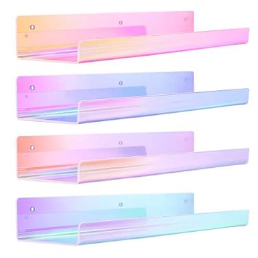 Imagem de upsimples Prateleiras Acrílicas de 4 Pacotes para Armazenamento de Parede, Prateleiras Flutuantes de 15", Estante Infantil, Suporte para Esmalte, Organizador de Prateleira de Exibição de Perfume Para