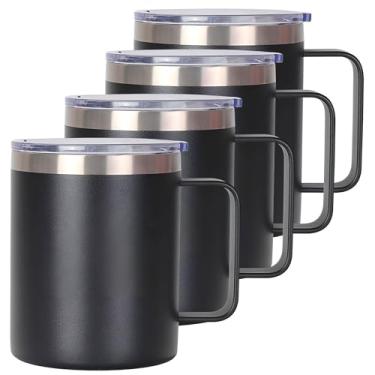 Imagem de Kit 4 Caneca Termica 360ml em Aço Inox com Tampa e Alça - Ideal para Café, Cerveja, Bebida Quente e Gelada, Chopp (Preto)