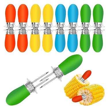 Imagem de ZMFeng 16 Peças/8 Pares De Suportes Para Milho Em Aço Inoxidável, Espetos Espiga Com Cabo Silicone Multicolorido Churrasco, Festas Caseiras E Acampamentos