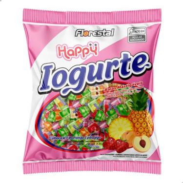 Imagem de Bala Mastigável Yogurte sabor Frutas Morango Abacaxi e Pêssego 500g 10