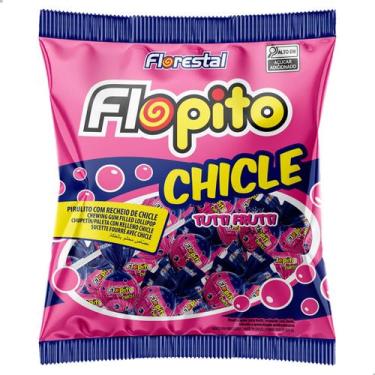 Imagem de Pirulito Flopito Chicle Sabor Tutti Frutti Pacote 500g com 50 un Flore