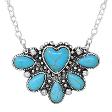 Imagem de Rosemarie & Jubalee Colar feminino deslumbrante com pingente de pedra howlita natural semipreciosa ocidental, extensor de 45,7 cm + 7,6 cm (colar azul turquesa)