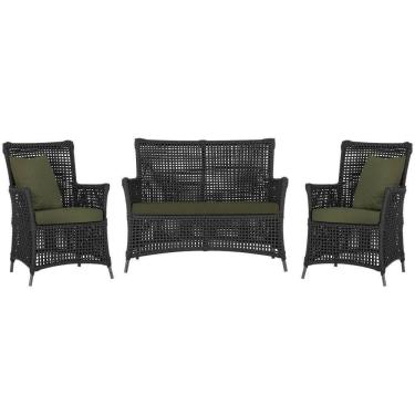 Imagem de Jogo Sofá e 2 Poltronas Igapó Alumínio Preta E13 Trama Preto