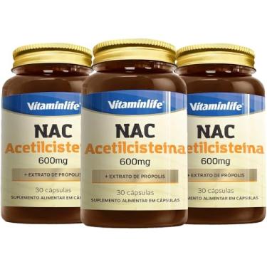 Imagem de Kit 3x Vitamin life Nac Acetilcisteína (+ Extrato De Própolis) 600mg - 30 Caps Cada
