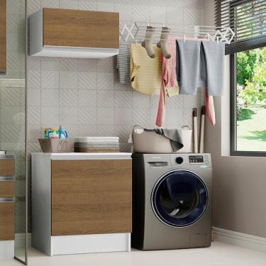 Imagem de Kit Área De Serviço Madesa Topazio 60 Cm Com Armário E Balcão - Branco/rustic