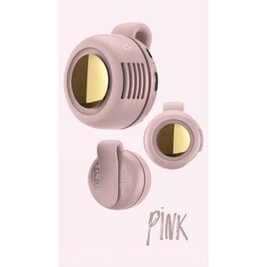Imagem de Whirlwind Ventilador portátil sem lâmina, rosa, rotação de 360°, carregamento USB tipo C, bateria de 900 mAh, 3 velocidades, modelo MF019, 74 x 65 x 50,7 mm