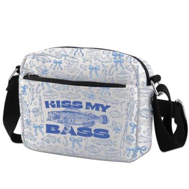 Imagem de WCGXKO Kiss My Bass Fishing Bolsa tiracolo divertida e bem-humorada American Country Lake Life Fisherman Merchandise, Kiss My Hb