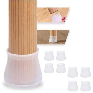 Imagem de KIT 8 PROTETOR DE SILICONE FLEXIVEL PEZINHO PARA CADEIRA MESA E MOVEIS COZINHA SERVE PÉ REDONDO OU QUADRADO SEM RUIDOS E ARRANHOES NO PISO NÃO RISCA RESISTENTE UNIVERSAL (8)(branco)