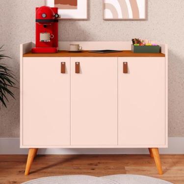 Imagem de Aparador Buffet Sala Cozinha 3 Portas Lunara Puxador Couro - Diversas 