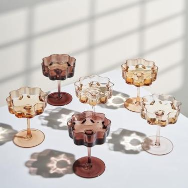 Imagem de Venus Glasses Luxury Glassware - Conjunto de 6 - Presente diário para ela, mãe, esposa, namorada, celebrações especiais, Natal, vidro texturizado, cor âmbar estilo marrom - cupês de flores 200 ml