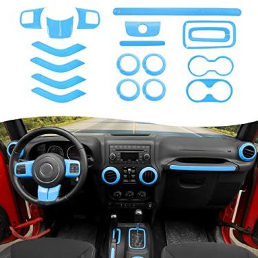 Imagem de CheroCar Kit de acabamento interno 18 peças para Jeep Wrangler JK JKU 2011-2018 4 portas, capa de volante, capa de suporte de copo de acabamento de ventilação de ar condicionado, moldura de botões de mudança de marcha, azul claro..
