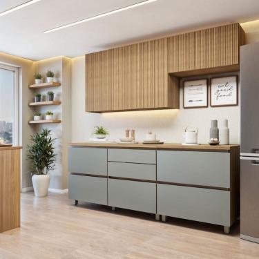 Imagem de Cozinha Completa Modulada 4 Peças 6 Portas 4 Gavetas Norten Marrom/Verde