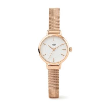 Imagem de Bazeli Relógio Feminino Tulipa Rosé 22 mm, Caixa Slim 6,8 mm, Mostrador Branco, Pulseira Mesh Aço Inox 8 mm, Quartzo Japonês