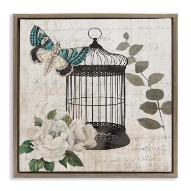 Imagem de Stupell Industries Design de arte de parede em tela flutuante marrom borboleta vintage Menagerie por Nan, 45,7 x 45,7 cm
