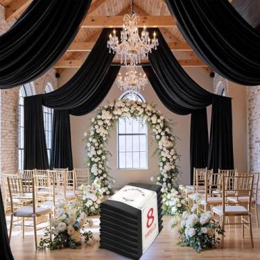 Imagem de Cortina de teto preta de 40 pés × 20 pés para festas de casamento, tecido drapeado de poliéster sem rugas, cortina preta para festa, barraca, hotel, banquete, salão, decoração de teto, 8 painéis, 5 ×