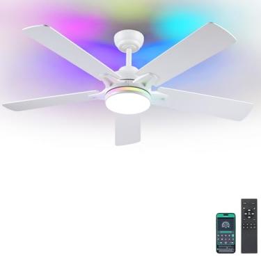 Imagem de Kviflon Ventiladores de teto de 52 polegadas com luzes e controle remoto/aplicativo, ventilador de teto moderno com luzes RGB para quarto, sala de estar, pátio, varanda ao ar livre, motor silencioso