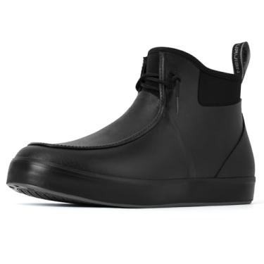 Imagem de Furuian Botas de chuva masculinas impermeáveis botas de borracha duráveis mocassins de pesca confortáveis mocassim sapatos antiderrapantes para pesca, jardinagem, uso diário, trabalho, vela, Preto, 44