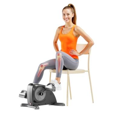 Imagem de Mini exercitador de pedal de bicicleta ergométrica sob a mesa, configuração motorizada, pedal exercitador, ciclo de perna/braço para idosos, ajuste de velocidade de 12 níveis, preto e cinza