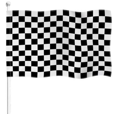 Imagem de YongFoto Bandeira quadriculada preta branca 0,6 x 0,9 m, dupla face, serapilheira, xadrez, textura quadriculada, quatro lados, costurada, brilhante, cor viva, durável, resistente ao desbotamento, à