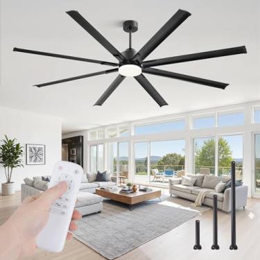 Imagem de ZMISHIBO Ventiladores de teto de lâmina de alumínio de 213 cm com luzes e controle remoto, ventiladores de teto externos para pátio, sala de estar com motor CC silencioso, reversível de 6 velocidades