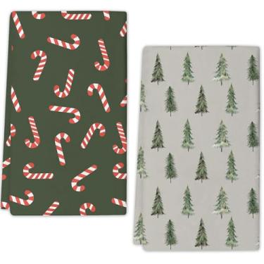 Imagem de Pacote com 2 toalhas de cozinha de Natal - panos de prato absorventes de algodão de 45 x 71 cm, secando mãos e pratos, decoração de Natal macia para cozinha, banheiro, presente