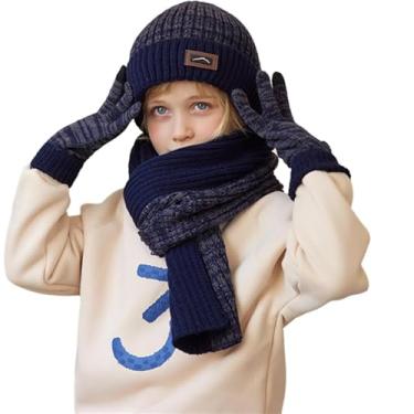 Imagem de Conjunto De Gorro De Inverno Para Crianças, Chapéu, Cachecol Para Meninas E Meninos De 4 A 10 Anos, Blue 02