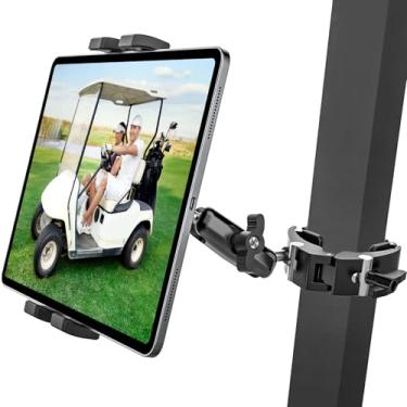 Imagem de GDZN Suporte de tablet para carrinho de golfe, suporte ajustável de 360° para EZGO/Club Car/Yamaha/Icon, suporte atualizado para iPad com braçadeira de braço de metal para iPad Pro 12.9, Galaxy Tab