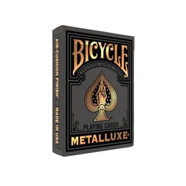 Imagem de Bicycle Baralho Metalluxe preto e dourado – Deck metálico premium – Tamanho clássico de pôquer, design de luxo colecionável, ótimo para noite de jogos, presentes e meias