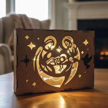 Imagem de Decoração Caixa Luminária Presente Criativo Mdf Led Sagrada Família Je