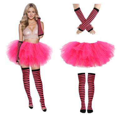 Imagem de Junely Tutu para mulheres, adultos, meias longas e luvas sem dedos, acessórios para balé, dança, corrida, Rosa, preto, One Size