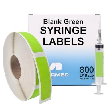 Imagem de Etiquetas de seringas médicas verdes em branco - 800 etiquetas de medicamentos escritas em rolo em caixa de distribuição. Adesivos de 12 mm x 40 mm (0,5" x 1,5") Adesivo permanente forte sem látex.