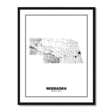 Imagem de Susie Arts Pôster de arte abstrata de mapa de rua do estado de Nebraska 20 x 25 sem moldura, decoração de parede, escritório em casa, escola, sds025