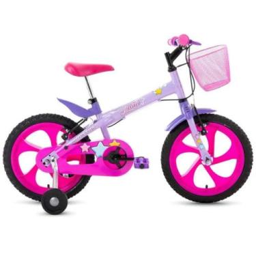 Imagem de Bicicleta Infantil Aro 16 Cestinha Rodinhas Menina Bike Lilás Rosa Hou