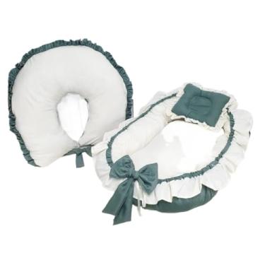 Imagem de Almofada De AmamentaçãO Com Acabamento Com Folhos + Organizador Para BerçO, Quente E Aconchegante(verde menta/branco,COM ZÍPER)