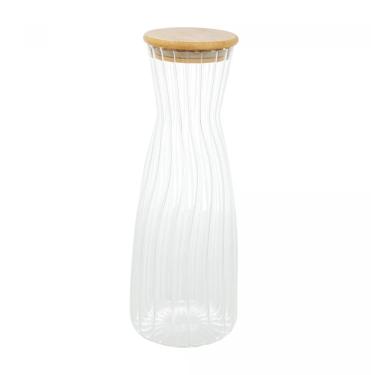 Imagem de Garrafa de Vidro Canelado C/Tampa Hermética de Bambu 1,6 Litros Wolff