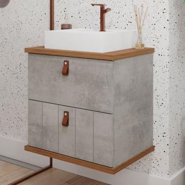 Imagem de Armário de Banheiro Milano 60 Cm 1 Porta e 1 Gaveta 100% Mdf Cimento/Freijó - Mgm Móveis