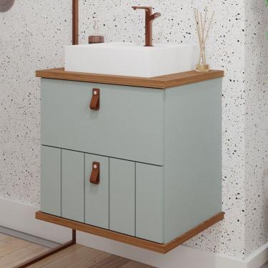 Imagem de Armário de Banheiro Milano 60 Cm 1 Porta e 1 Gaveta 100% Mdf Pistache/Freijó - Mgm Móveis