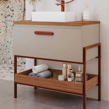 Imagem de Armário de Banheiro Portinari 60 Cm 1 Porta 100% Mdf Cappuccino/Freijó - Mgm Móveis