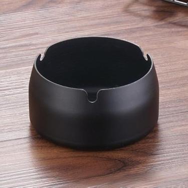 Imagem de Cinzeiro de aço inoxidável preto de 1,95 x 3,9 polegadas de diâmetro, bandejas redondas de fundo plano para uso interno e externo