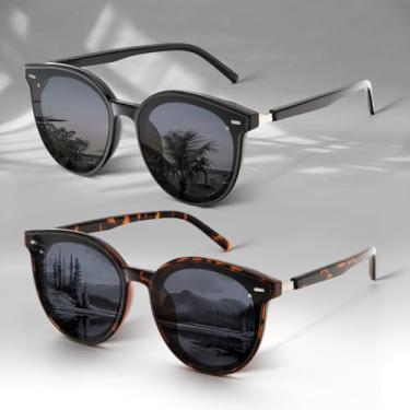 Imagem de Óculos de sol femininos, óculos de sol modernos para mulheres, dirigir, pacote com 2, Preto + carapaça de tartaruga